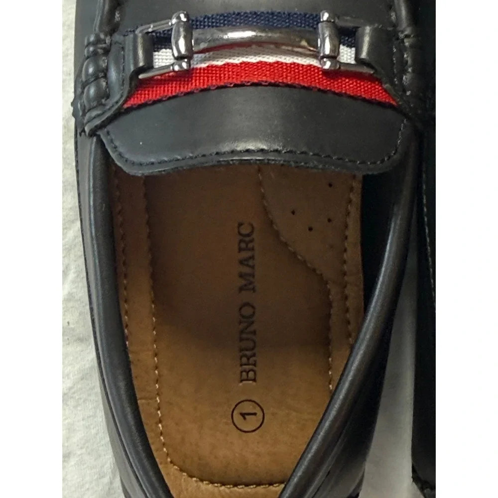 Bruno Marc Kids Black Bit Loafers SBLS218K Slip On Dress Shoes Size 1